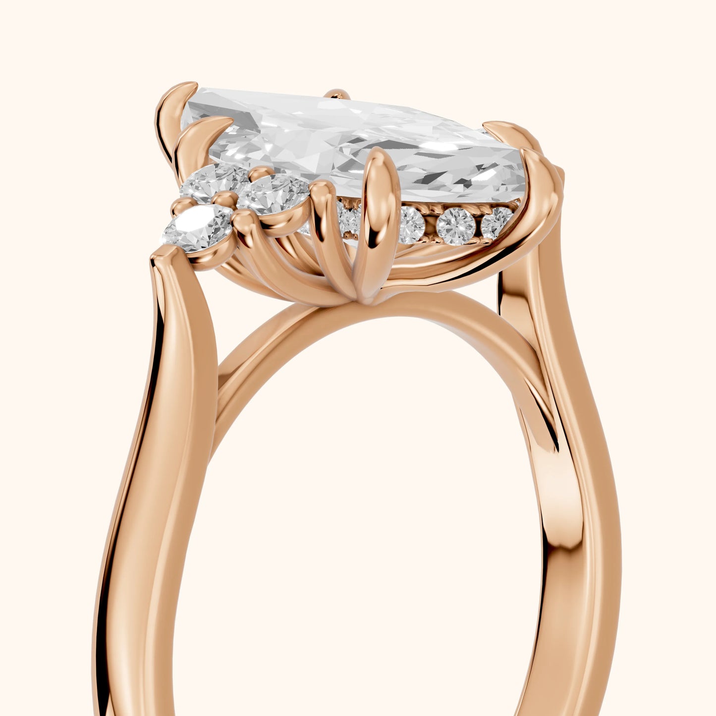 Anya Sidestone Cluster Marquise Diamond Ring in Rose Gold - slant-view.webp