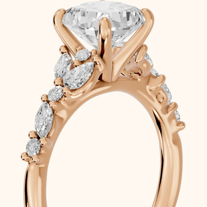 Mesa Vine Cluster Cushion Diamond Engagement Ring in Rose Gold - slant-view.webp