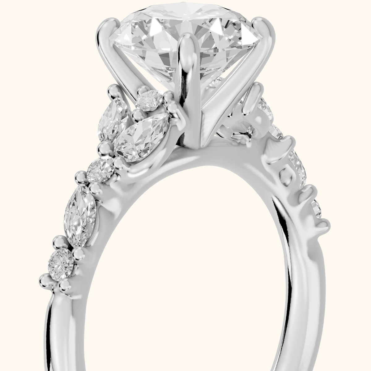 Mesa Vine Cluster Round Diamond Engagement Ring in White Gold - slant-view.webp