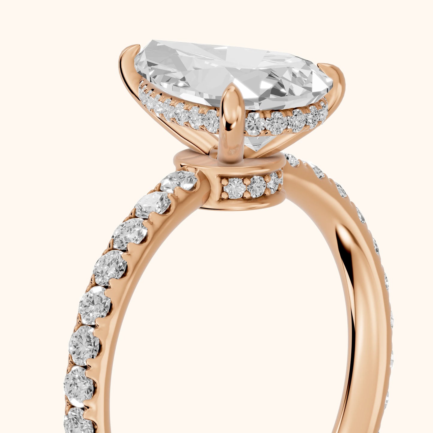 Thea Hidden Halo Pavé Pear Diamond Engagement Ring in Rose Gold - slant-view.webp