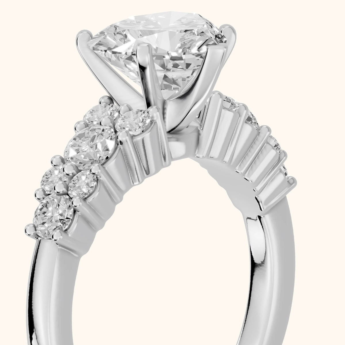 Roxana Graduated Cluster Heart Diamond Engagement Ring in Silver - slant-view.webp