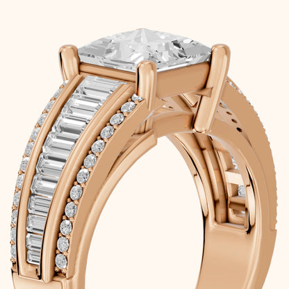 Halle Channel Set Baguette Accent Princess Diamond Engagement Ring in Rose Gold - slant-view.webp