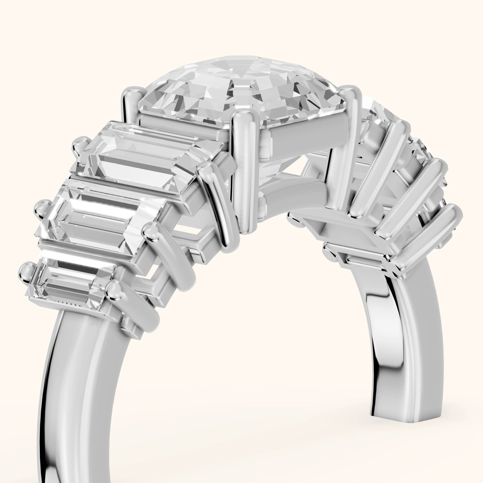 Mara Sidestone Baguette Accent Asscher Diamond Engagement Ring in White Gold - slant-view.webp