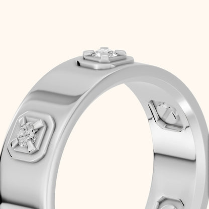 Paloma Compass Prong Round Diamond Wedding Band in Platinum - slant-view