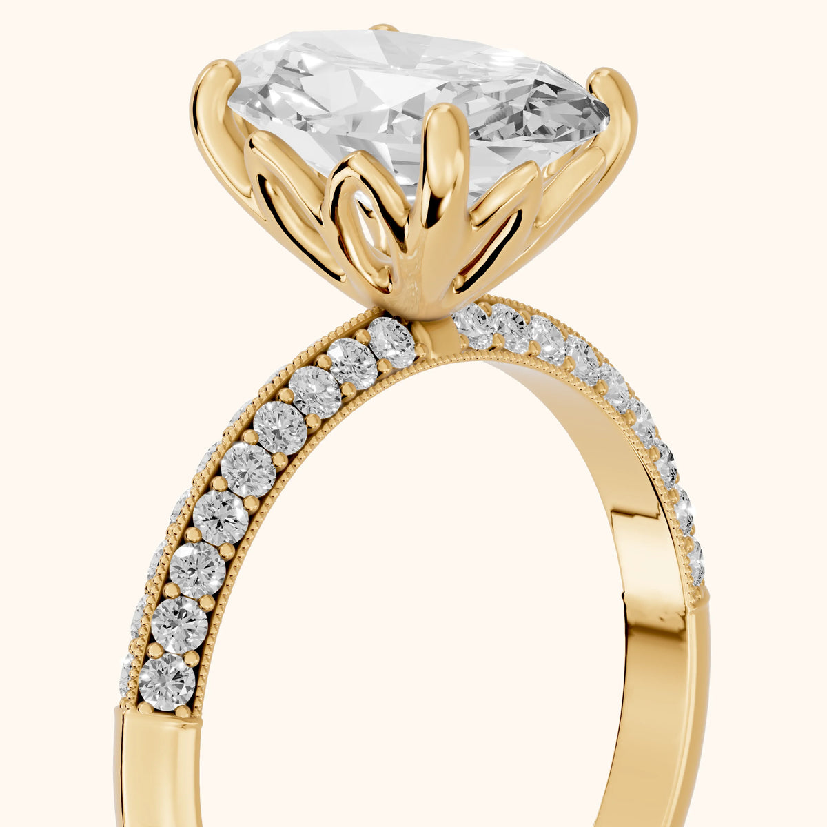 Jasmine Knife Edge Pavé Oval Diamond Engagement Ring in Yellow Gold - slant-view.webp