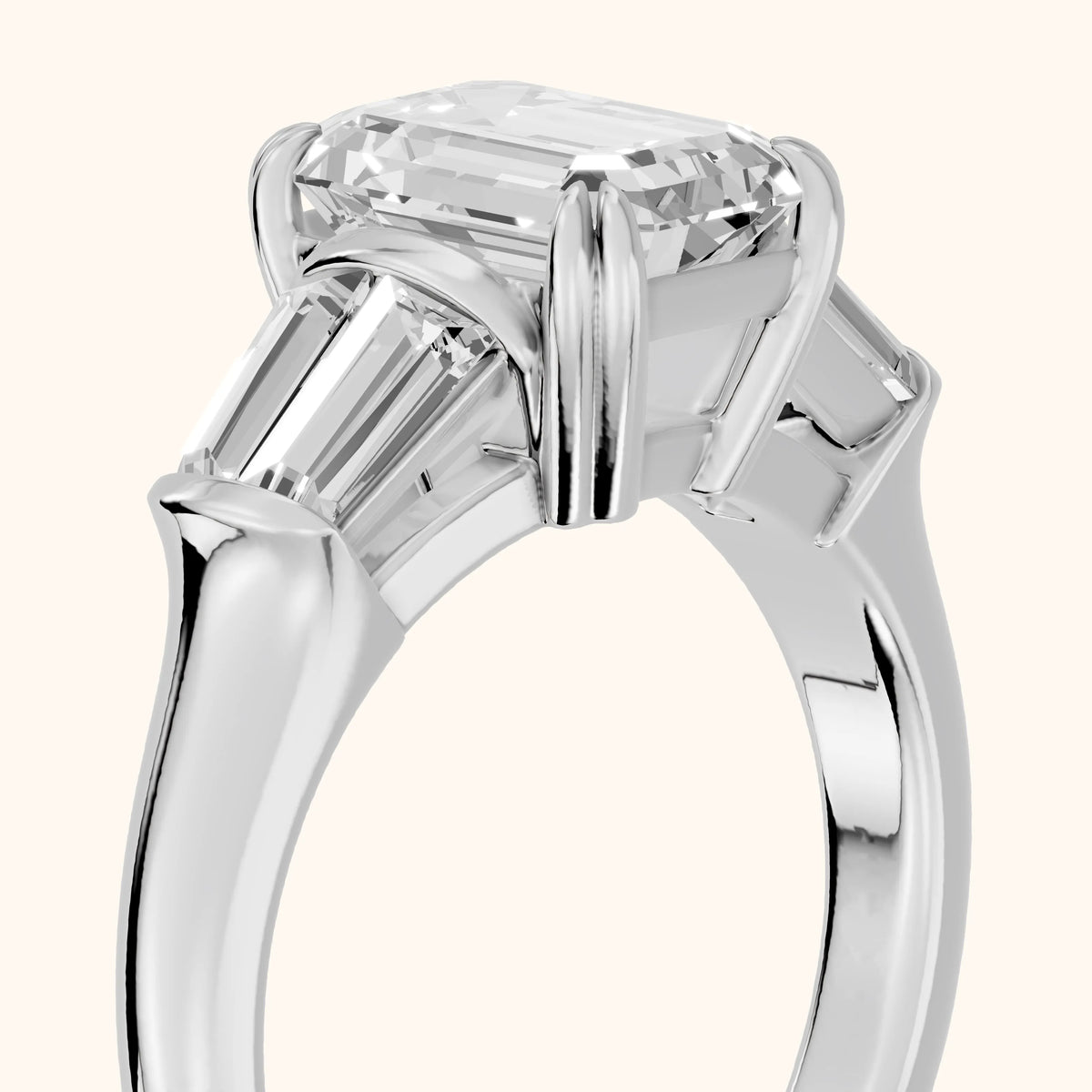 Ilsa Deco Baguette Emerald Diamond Engagement Ring in Silver - slant-view.webp