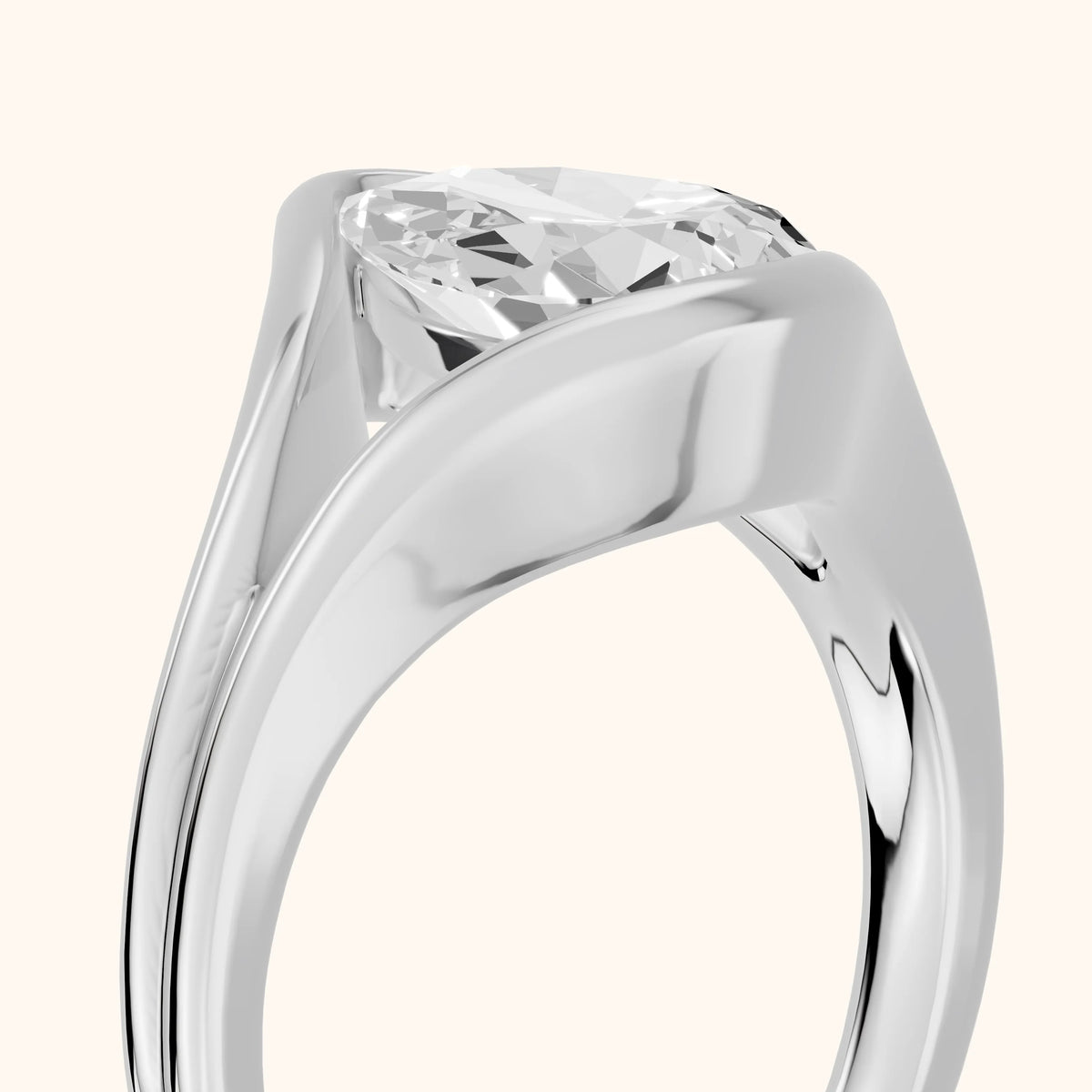 Windsor Half Bezel Solitaire Pear Diamond Engagement Ring in Silver - slant-view.webp