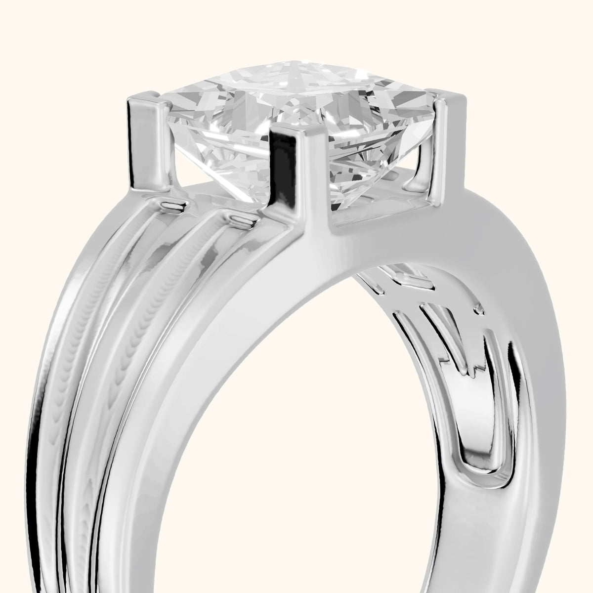 Elko Grooved Solitaire Princess Diamond Engagement Ring in White Gold - slant-view.webp