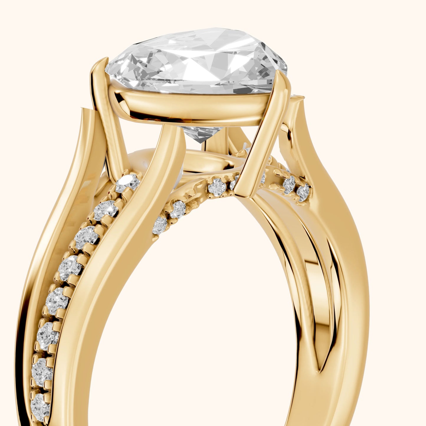 Scarlett Split Shank Pavé Heart Diamond Ring in Yellow Gold - slant-view.webp