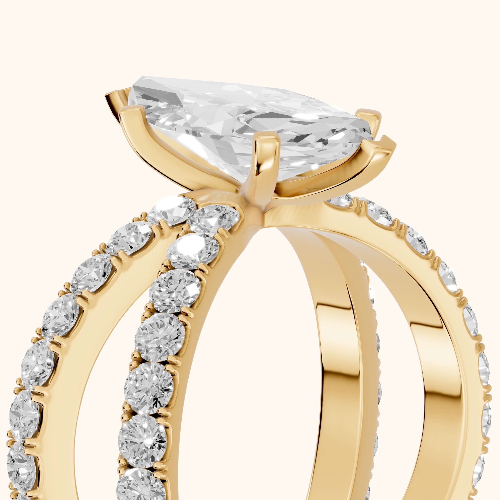 Lior Criss Cross Pavé Marquise Diamond Engagement Ring in Yellow Gold - slant-view.webp