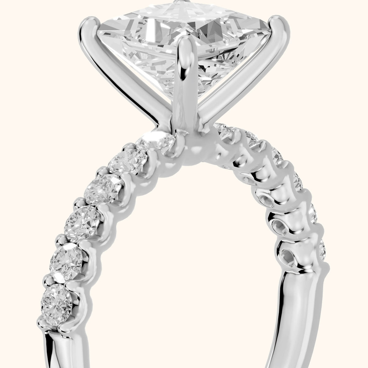 Lynn Statement Pavé Princess Diamond Engagement Ring in Silver - slant-view.webp