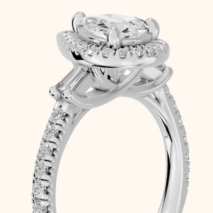 Provo Baguette Halo Pear Diamond Engagement Ring in Silver - slant-view.webp