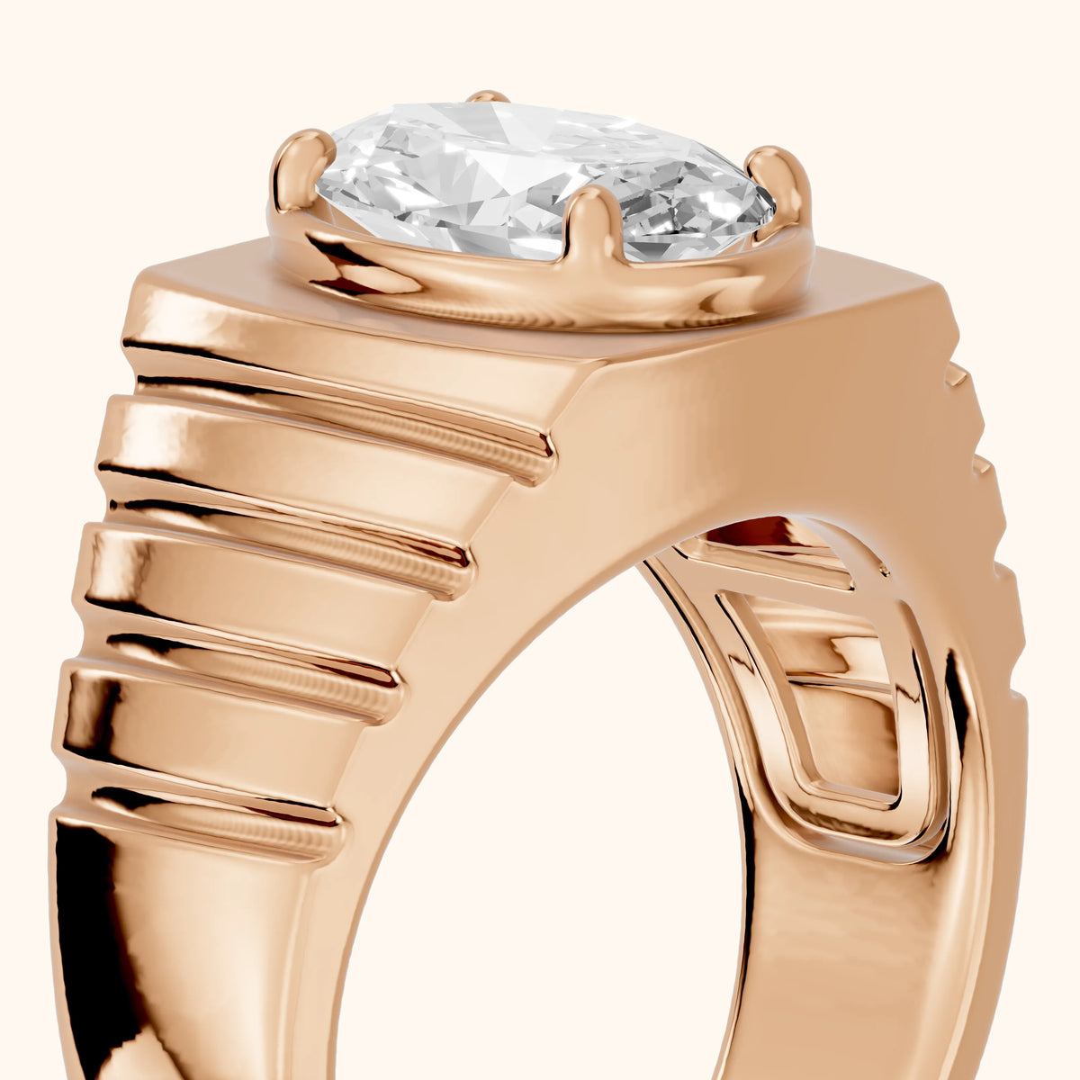 Wells Ridged Dome Oval Diamond Engagement Ring in Rose Gold - slant-view.webp
