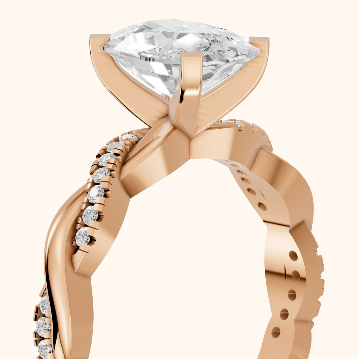 Primrose Pavé Twist Cushion Diamond Engagement Ring in Rose Gold - slant-view.webp