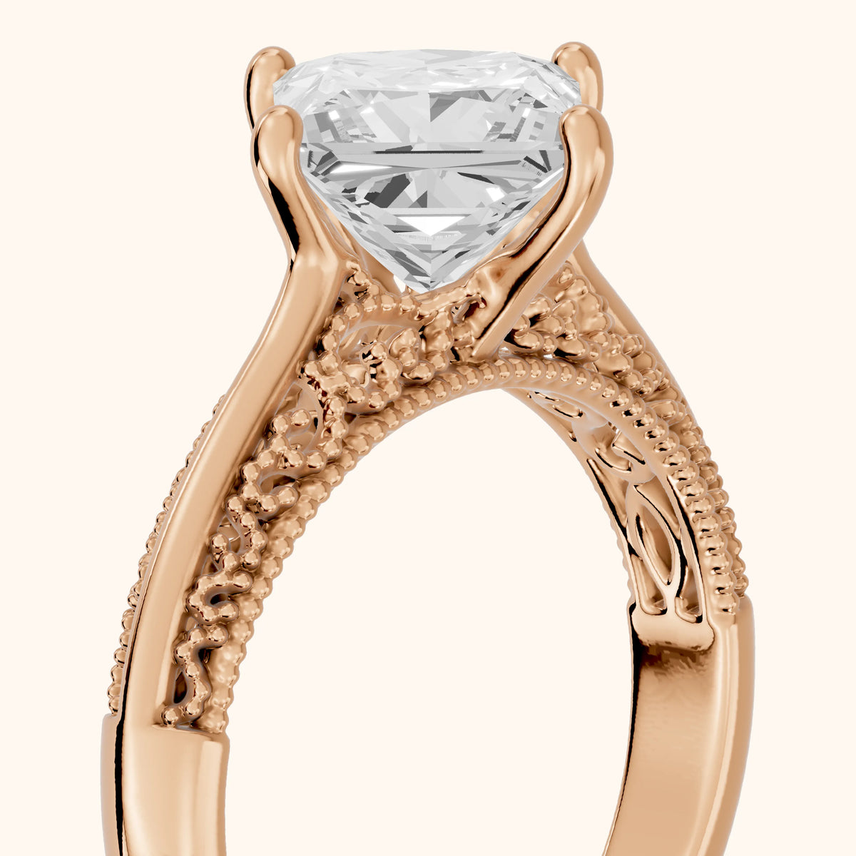 Gillian Vintage Split Shank Princess Diamond Engagement Ring in Rose Gold - slant-view.webp