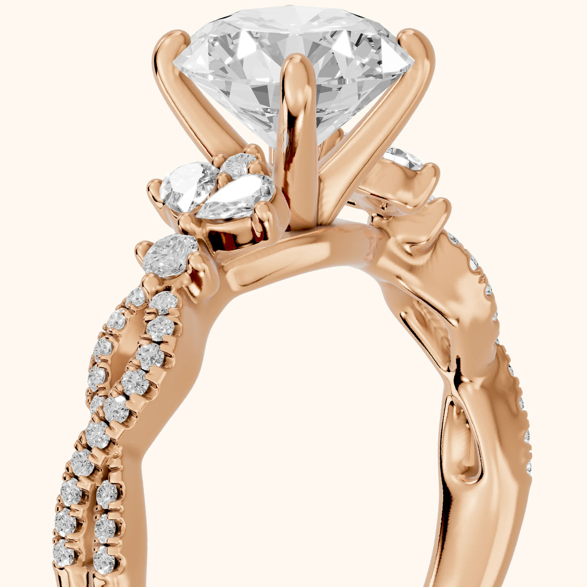 Neva Infinity Twist Round Diamond Engagement Ring in Rose Gold - slant-view.webp