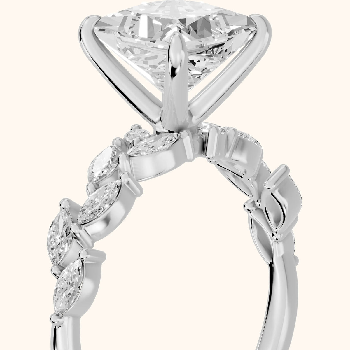 Mirella Laurel Princess Diamond Engagement Ring in Silver - slant-view.webp