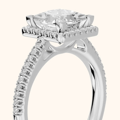Tempe Halo Pavé Princess Diamond Engagement Ring in White Gold - slant-view.webp