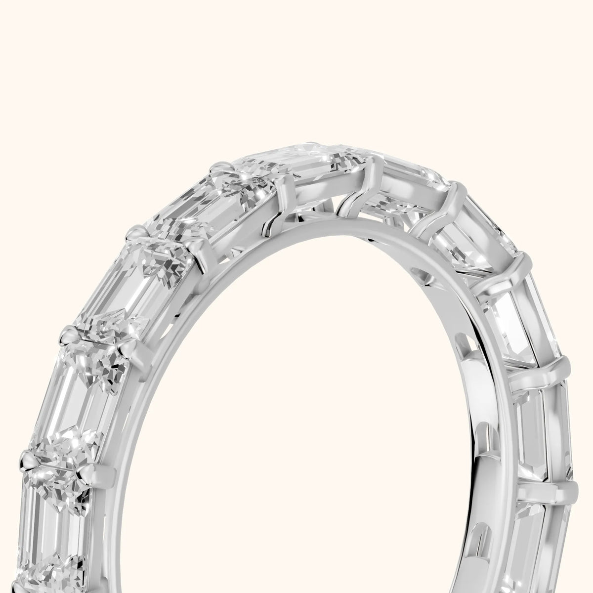 Ria East-West Emerald Diamond Eternity Band in Silver - slant-view
