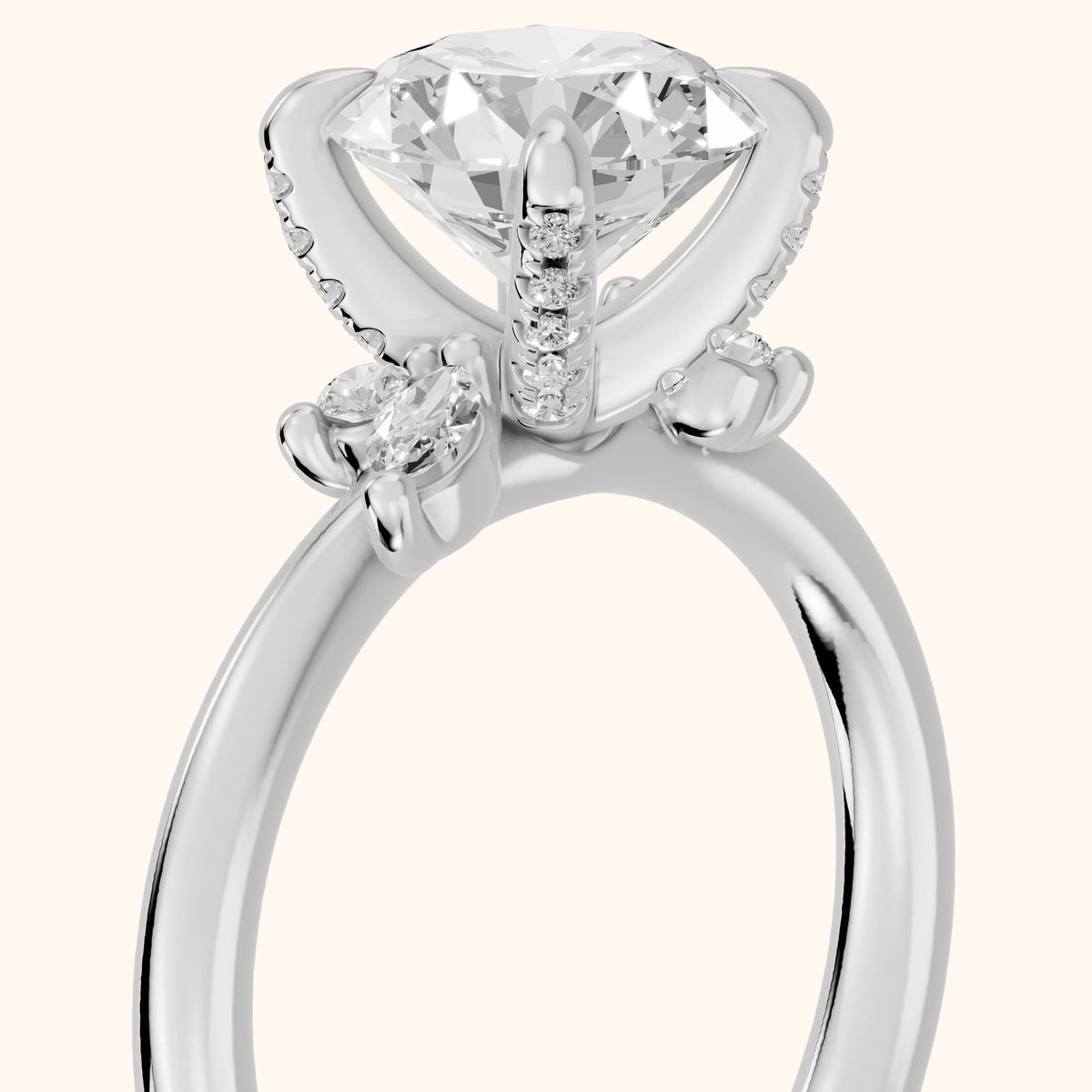 Billie Leaf Cluster Round Diamond Engagement Ring in Silver - slant-view.webp