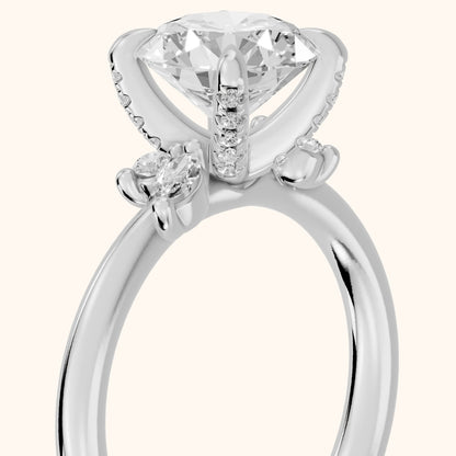 Billie Leaf Cluster Round Diamond Engagement Ring in Silver - slant-view.webp