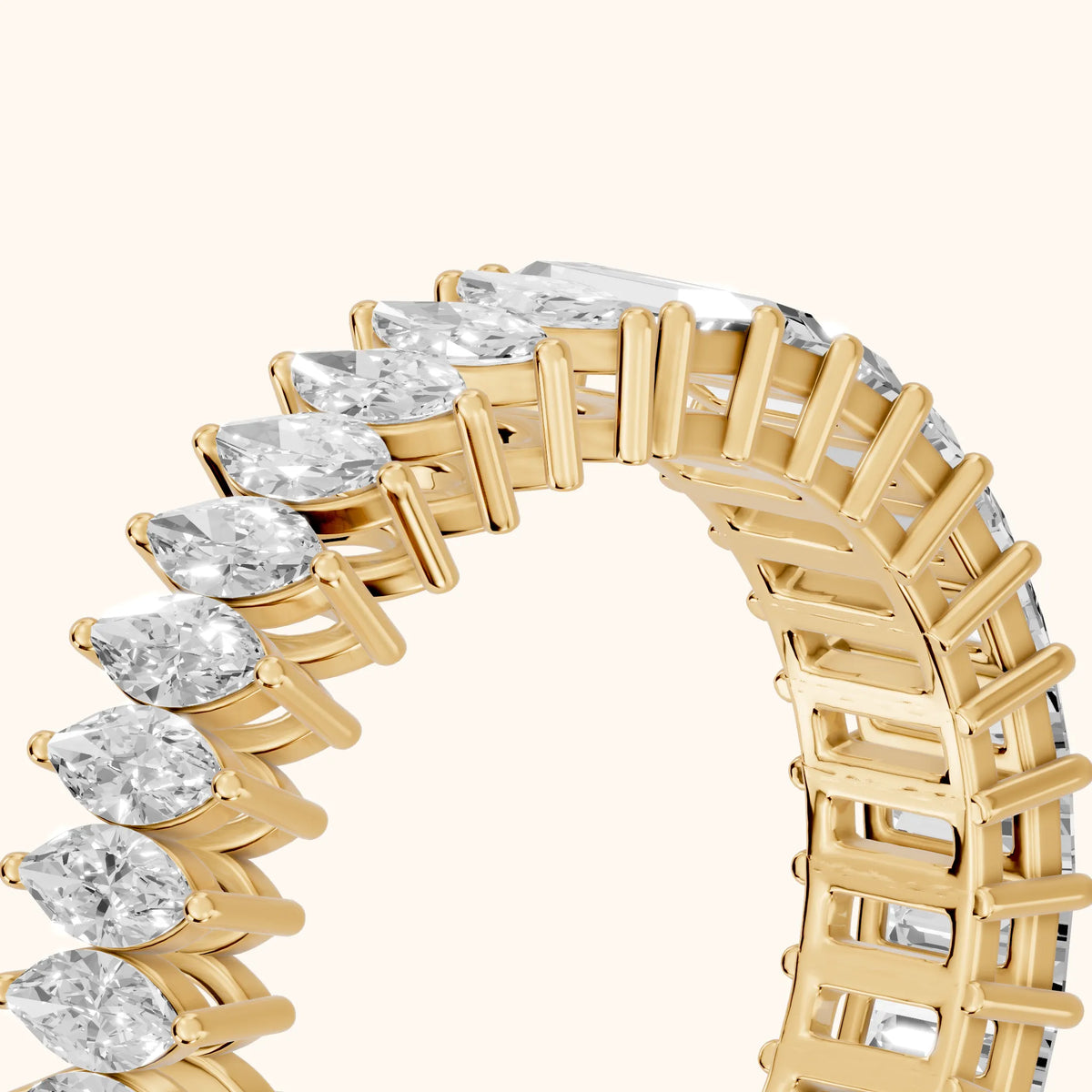 Maite Shared Prong Marquise & Baguette Diamond Eternity Band in Yellow Gold - slant-view