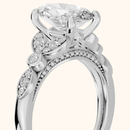 Polly Floral Cluster Oval Diamond Engagement Ring in Platinum - slant-view.webp