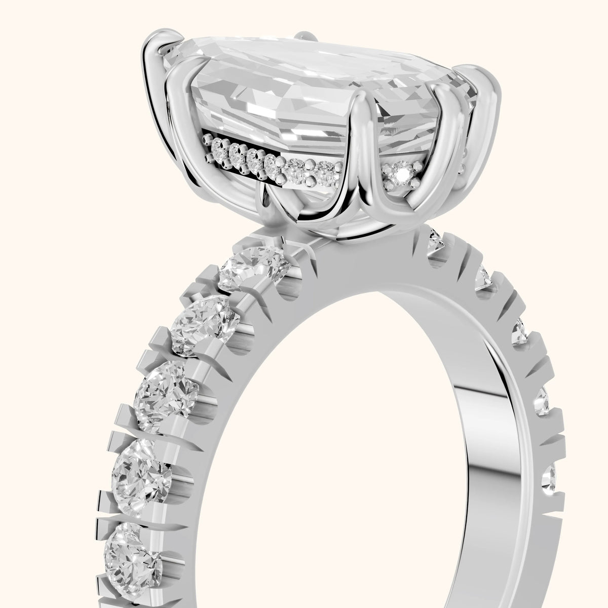 Delaney Hidden Halo French Pavé Step Cut Pear Diamond Engagement Ring in Platinum - slant-view.webp