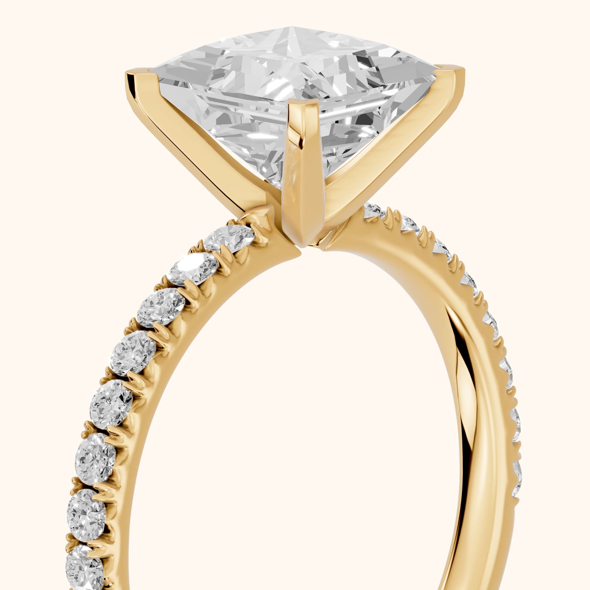 Juna French Pavé Solitaire Princess Diamond Engagement Ring in Yellow Gold - slant-view.webp