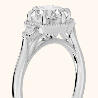 Faith Milgrain Three-Stone Round Diamond Engagement Ring in Silver - slant-view.webp