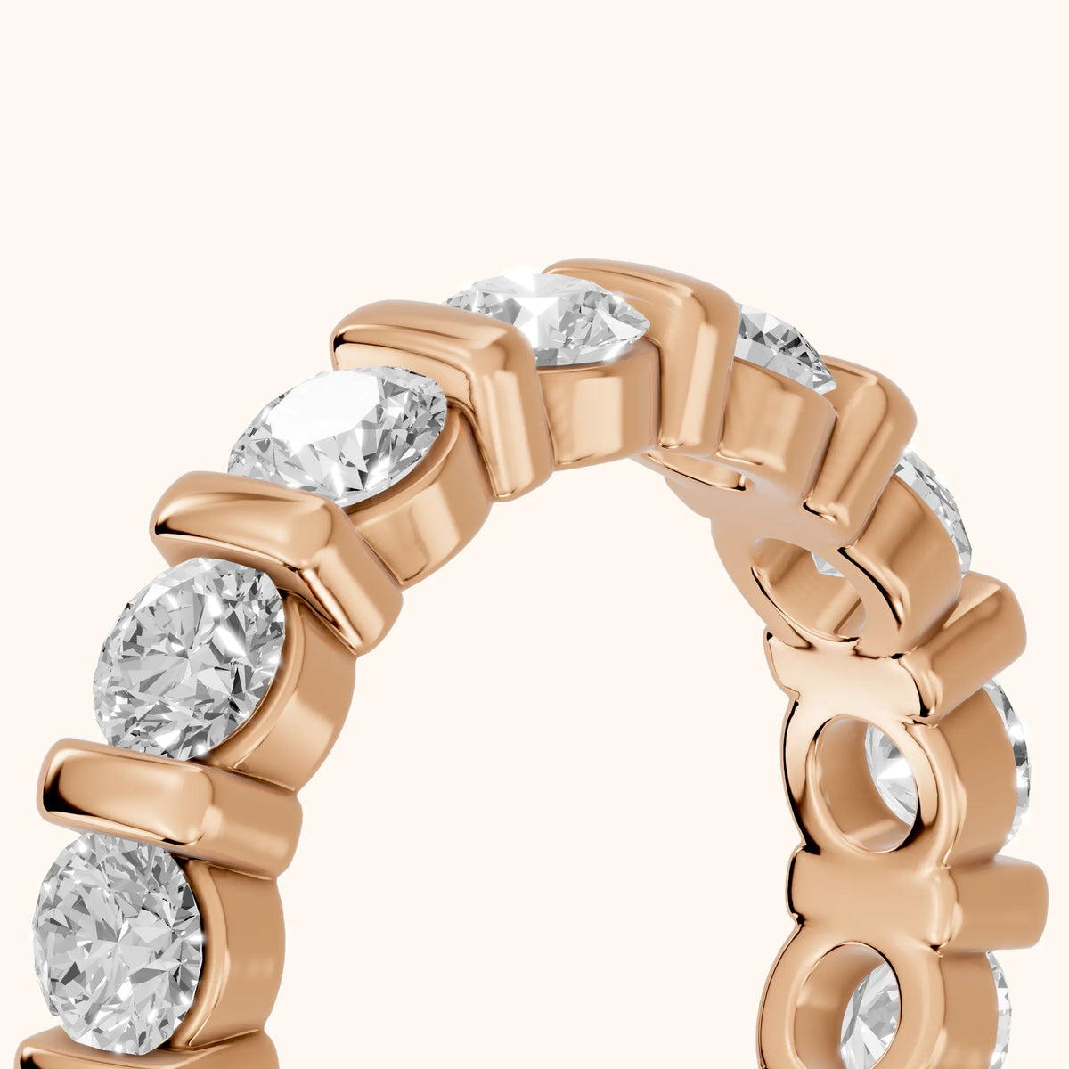 Allegra Bar Set Round Diamond Eternity Band in Rose Gold - slant-view