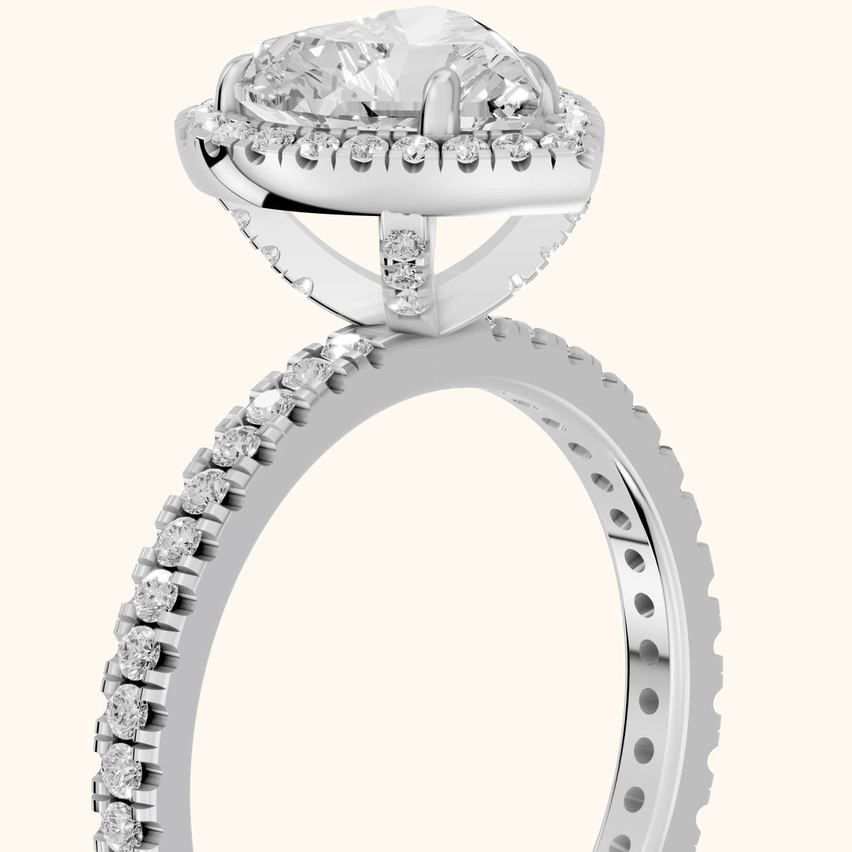 Rosemary Halo Pavé Heart Diamond Engagement Ring in Platinum - slant-view.webp