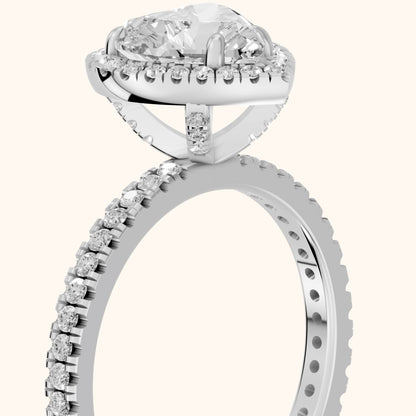 Rosemary Halo Pavé Heart Diamond Engagement Ring in Platinum - slant-view.webp