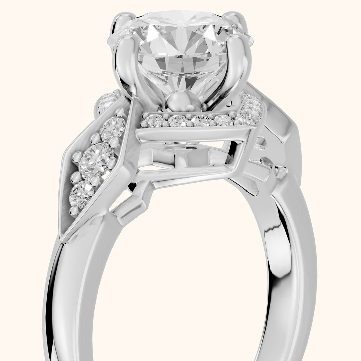 Lisa Deco Halo Round Diamond Engagement Ring in Platinum - slant-view.webp