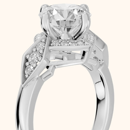 Lisa Deco Halo Round Diamond Engagement Ring in Platinum - slant-view.webp