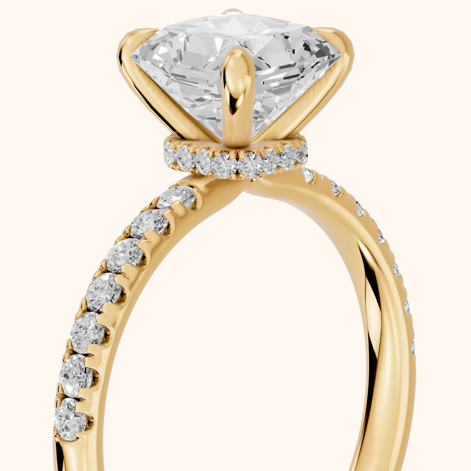 Maya Hidden Halo Pavé Radiant Diamond Engagement Ring in Yellow Gold - slant-view.webp