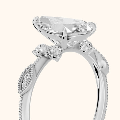 Naomi Vintage Milgrain Pear Diamond Engagement Ring in Silver - slant-view.webp