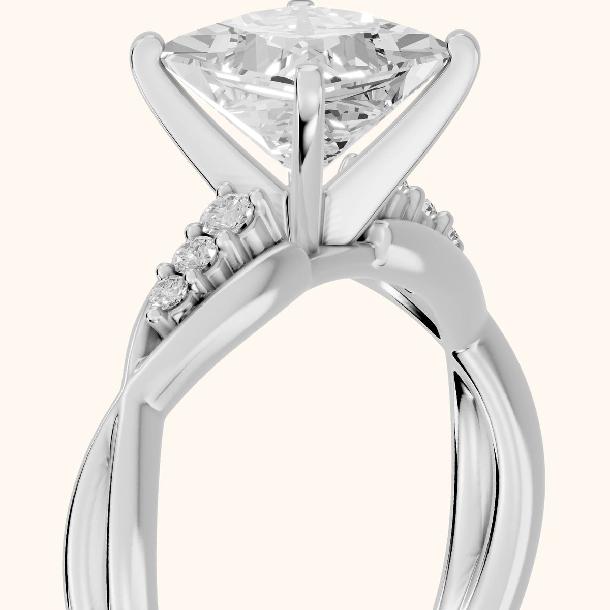 Stefania Twist Princess Diamond Engagement Ring in Silver - slant-view.webp