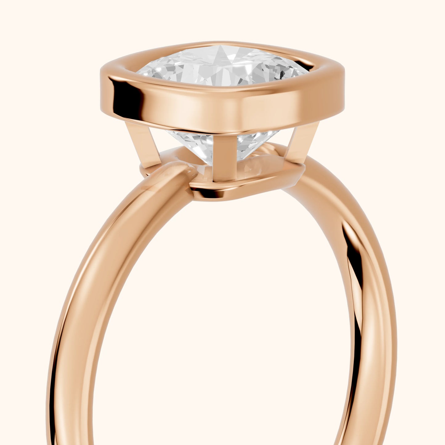 Maeve Bezel Solitaire Cushion Diamond Ring in Rose Gold - slant-view.webp