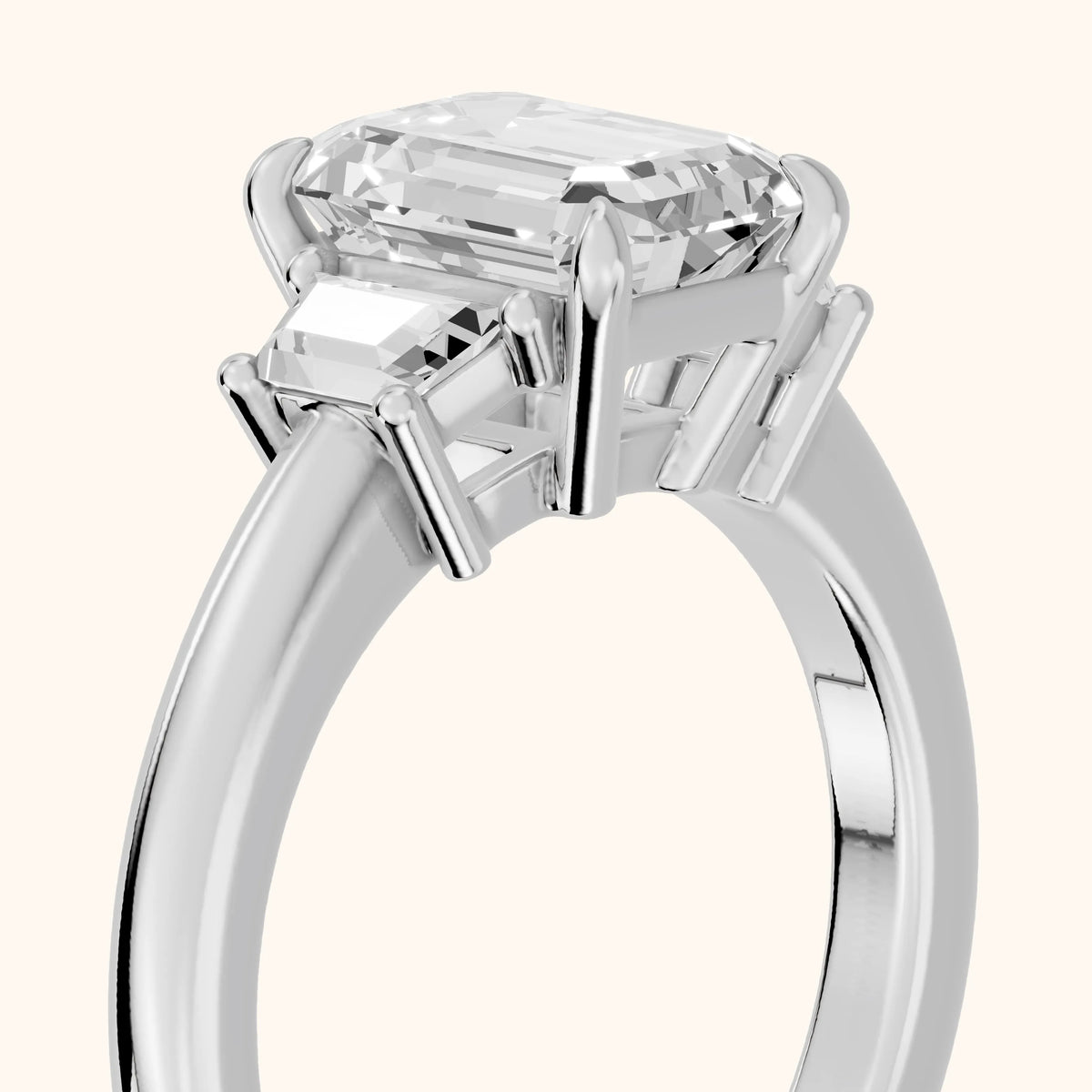 Federica Trapezoid Three-Stone Emerald Diamond Engagement Ring in Silver - slant-view.webp