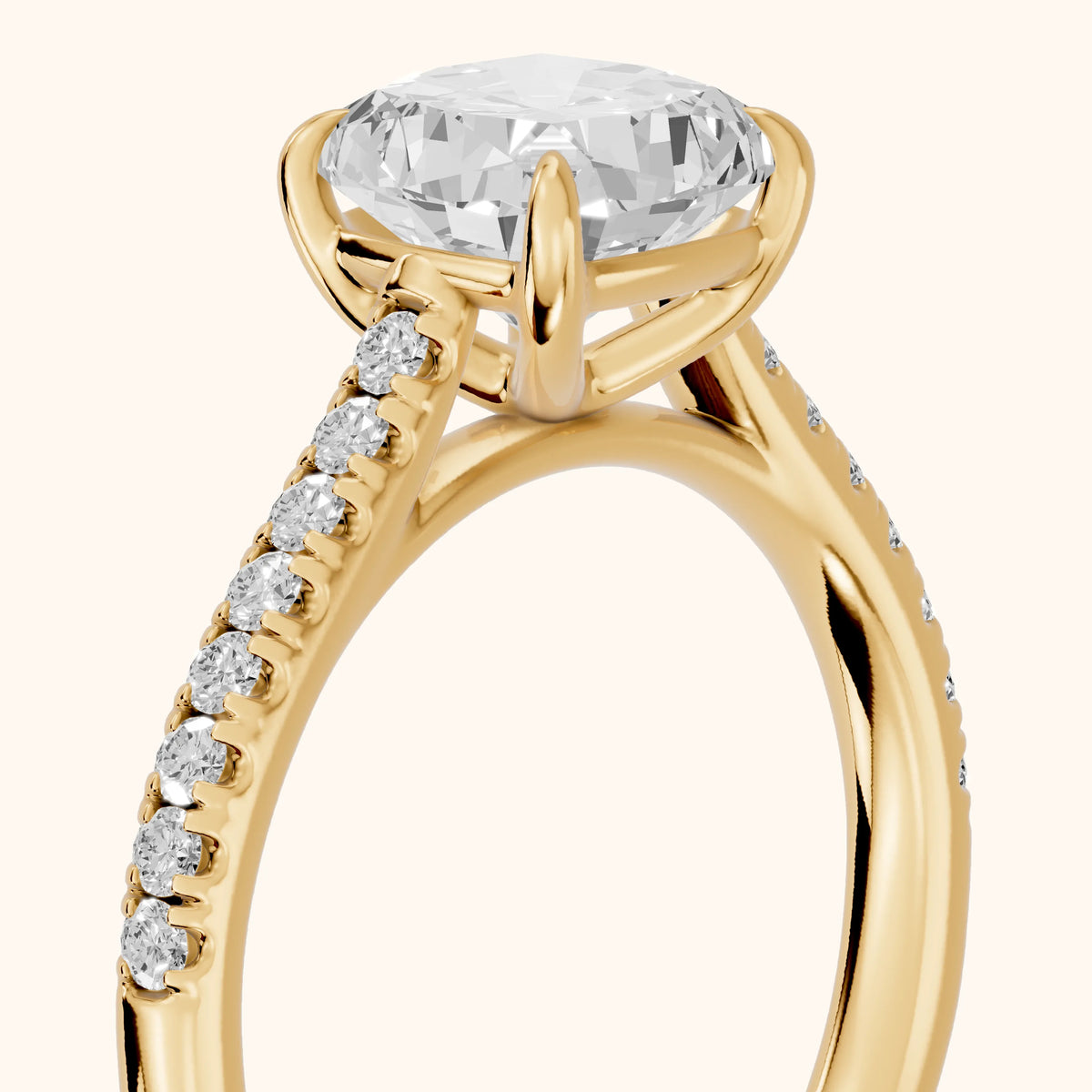 Odelia East-West Pavé Cushion Diamond Engagement Ring in Yellow Gold - slant-view.webp