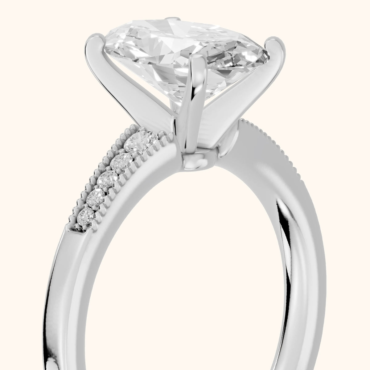 Fenella Milgrain Pavé Oval Diamond Engagement Ring in Platinum - slant-view.webp