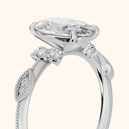 Naomi Vintage Milgrain Oval Diamond Engagement Ring in White Gold - slant-view.webp