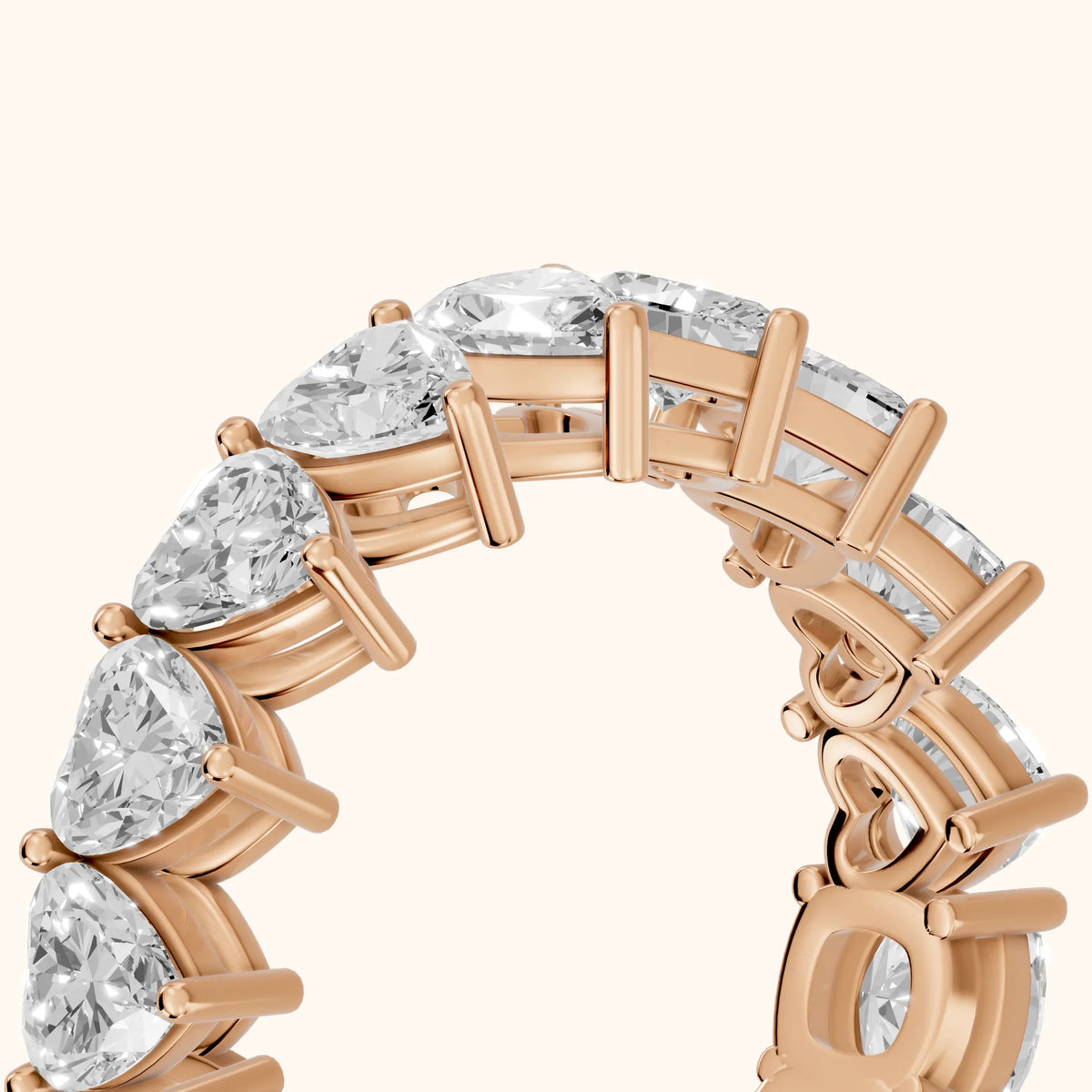 Tova Shared Prong Heart & Cushion Diamond Eternity Band in Rose Gold - slant-view