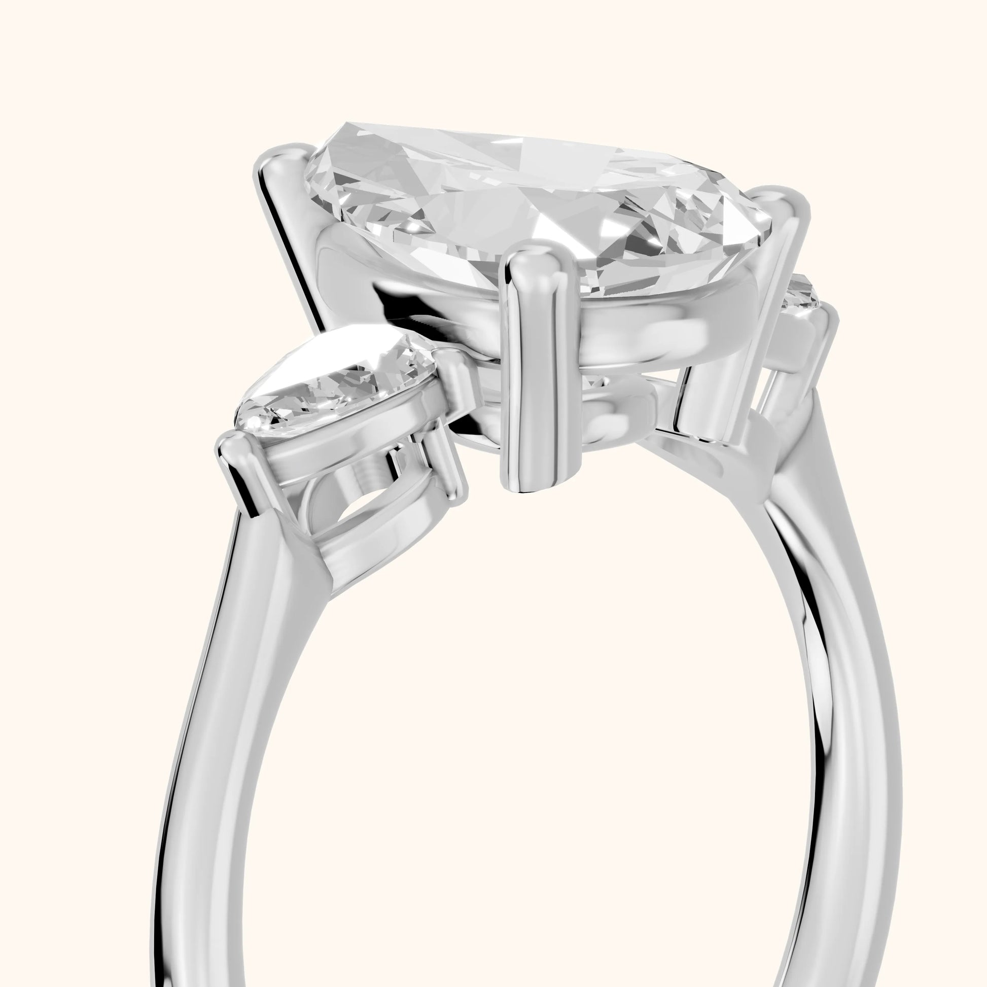 Faye Three-Stone Trellis Pear Diamond Ring in Platinum - slant-view.webp
