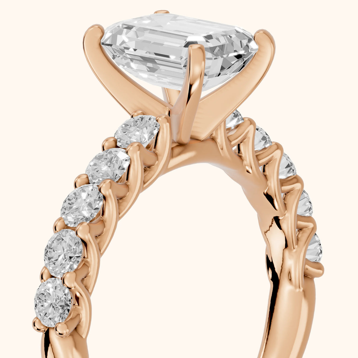 Heloise Statement Pavé Emerald Diamond Engagement Ring in Rose Gold - slant-view.webp