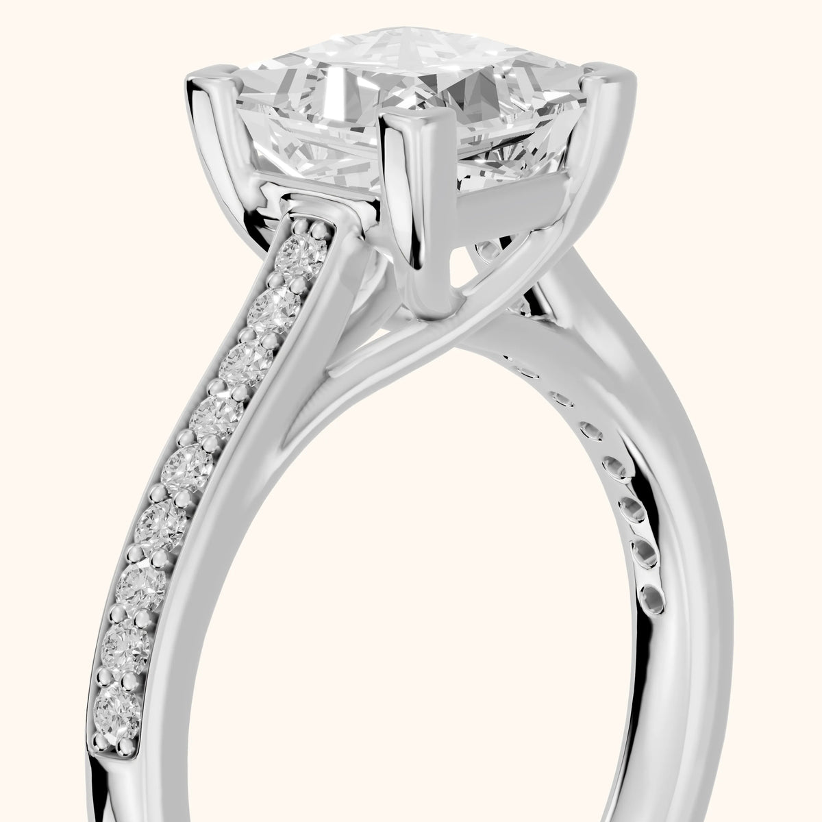 Nancy Trellis Pavé Princess Diamond Engagement Ring in Silver - slant-view.webp