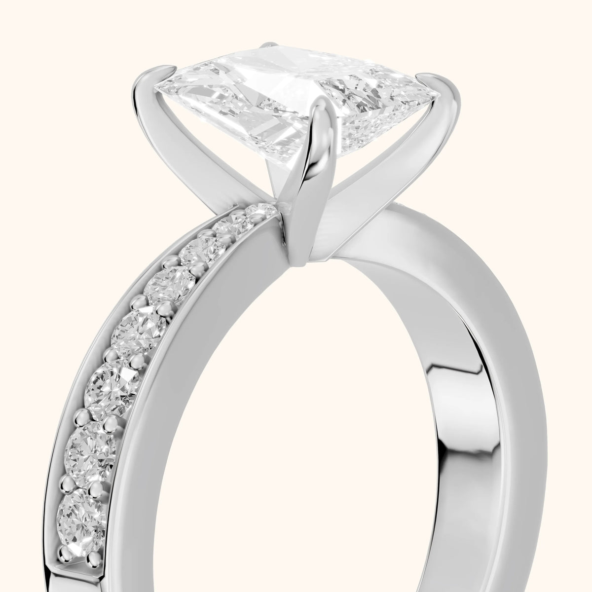 Riley Cathedral Pavé Radiant Diamond Engagement Ring in Silver - slant-view.webp