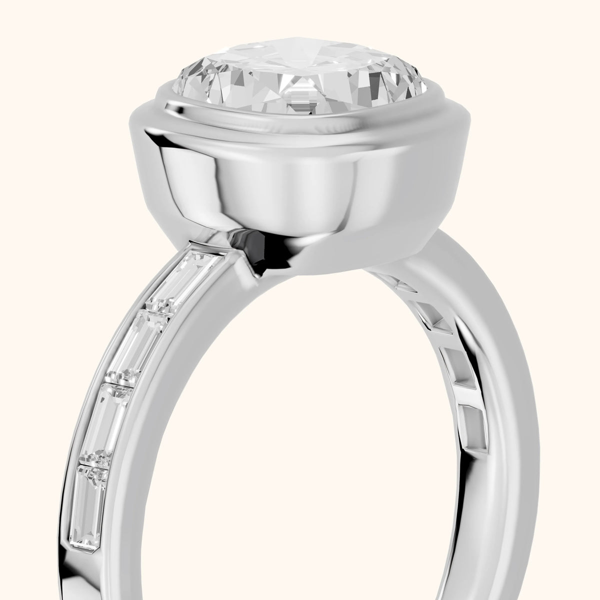 Darcy Bezel Channel Set Cushion Diamond Engagement Ring in White Gold - slant-view.webp