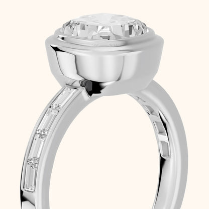 Darcy Bezel Channel Set Cushion Diamond Engagement Ring in White Gold - slant-view.webp